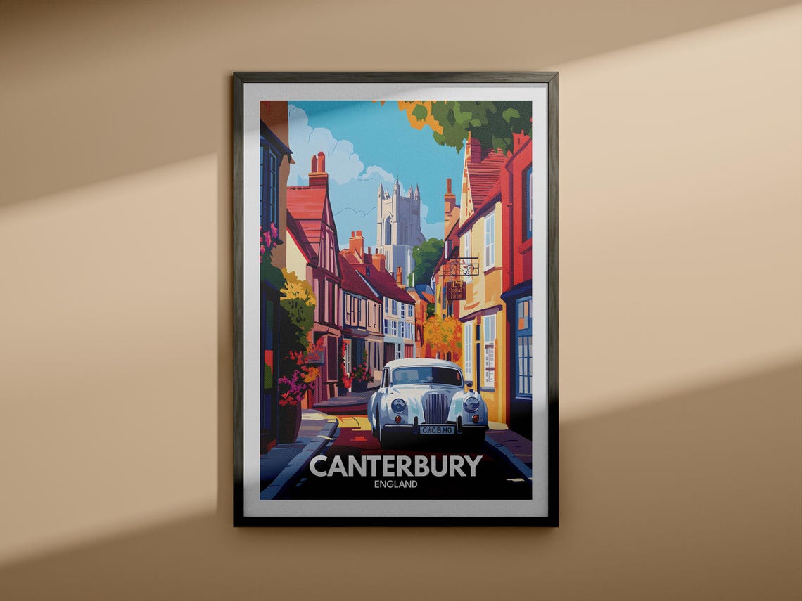 Canterbury Travel Print England Canterbury Travel Poster England Travel Poster United Kingdom Cityscape Wall Art British Art Decor - Image 3
