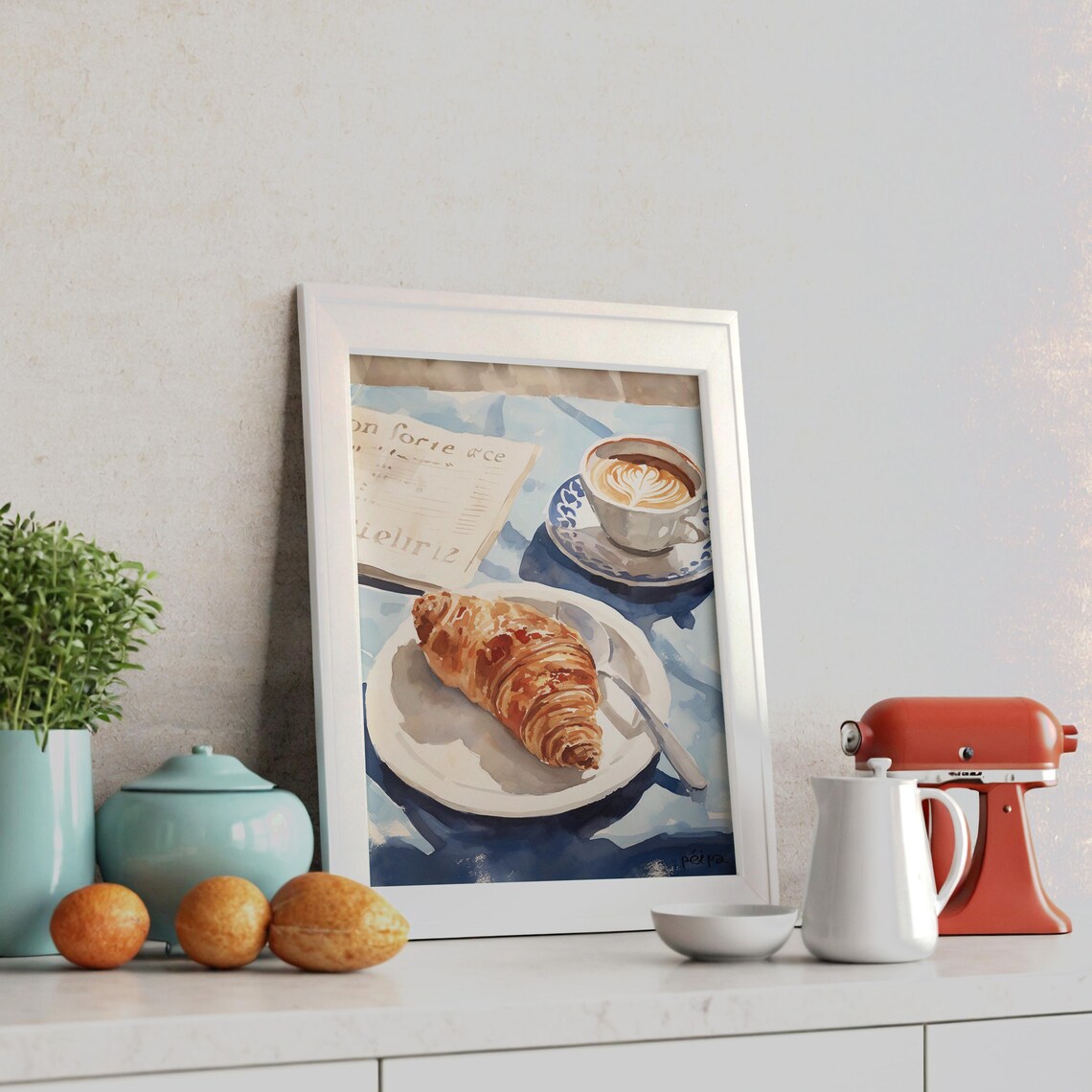 Morning Coffee And Croissant Kitchen Food Poster - Image 3
