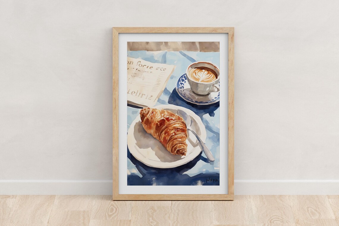 Morning Coffee And Croissant Kitchen Food Poster