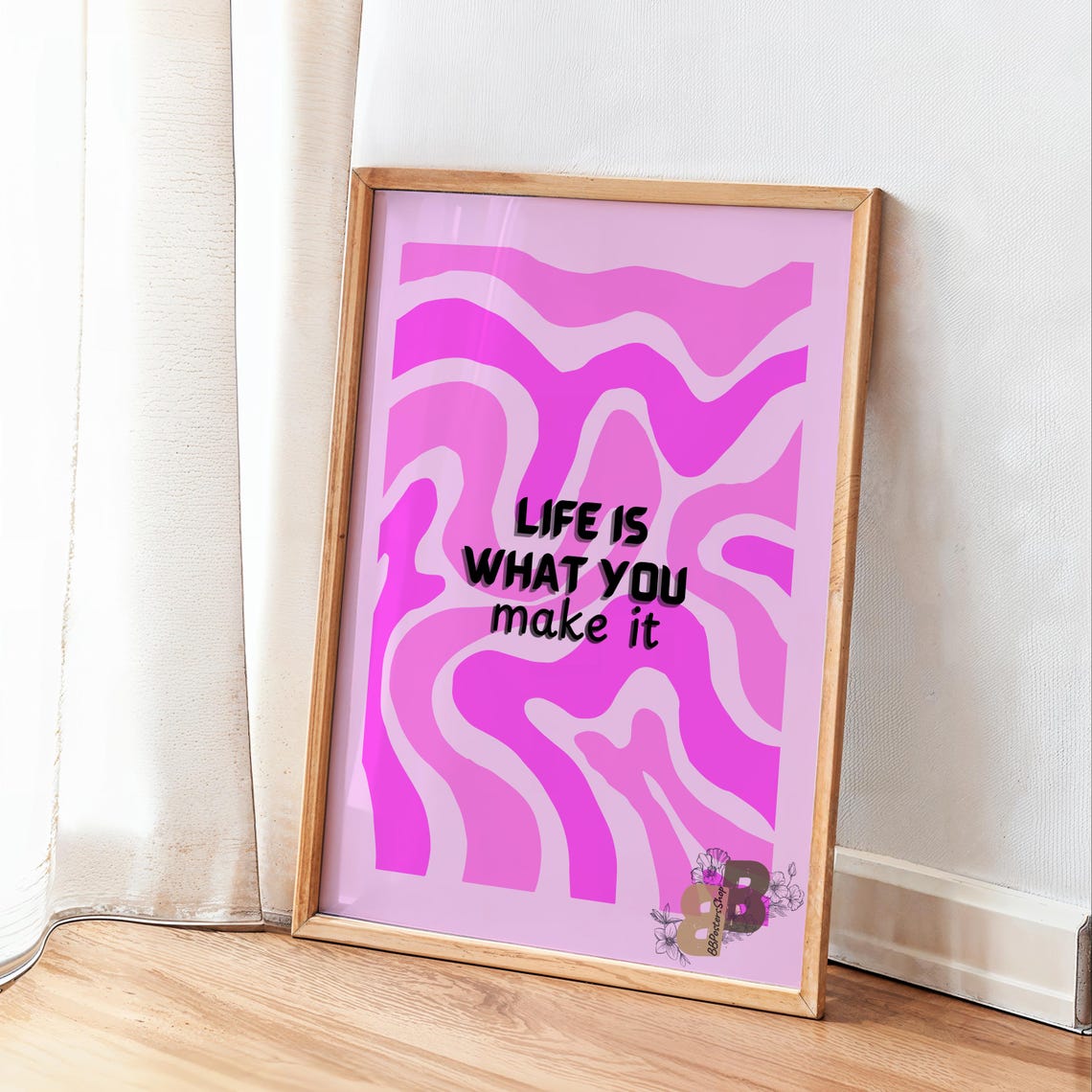 Life Is What You Make It Motivational Quote Over Pink Swirls Poster