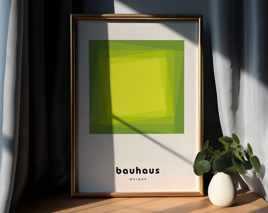 Fresh Light Green Layered Square Bauhaus Weimar Mid Century Poster