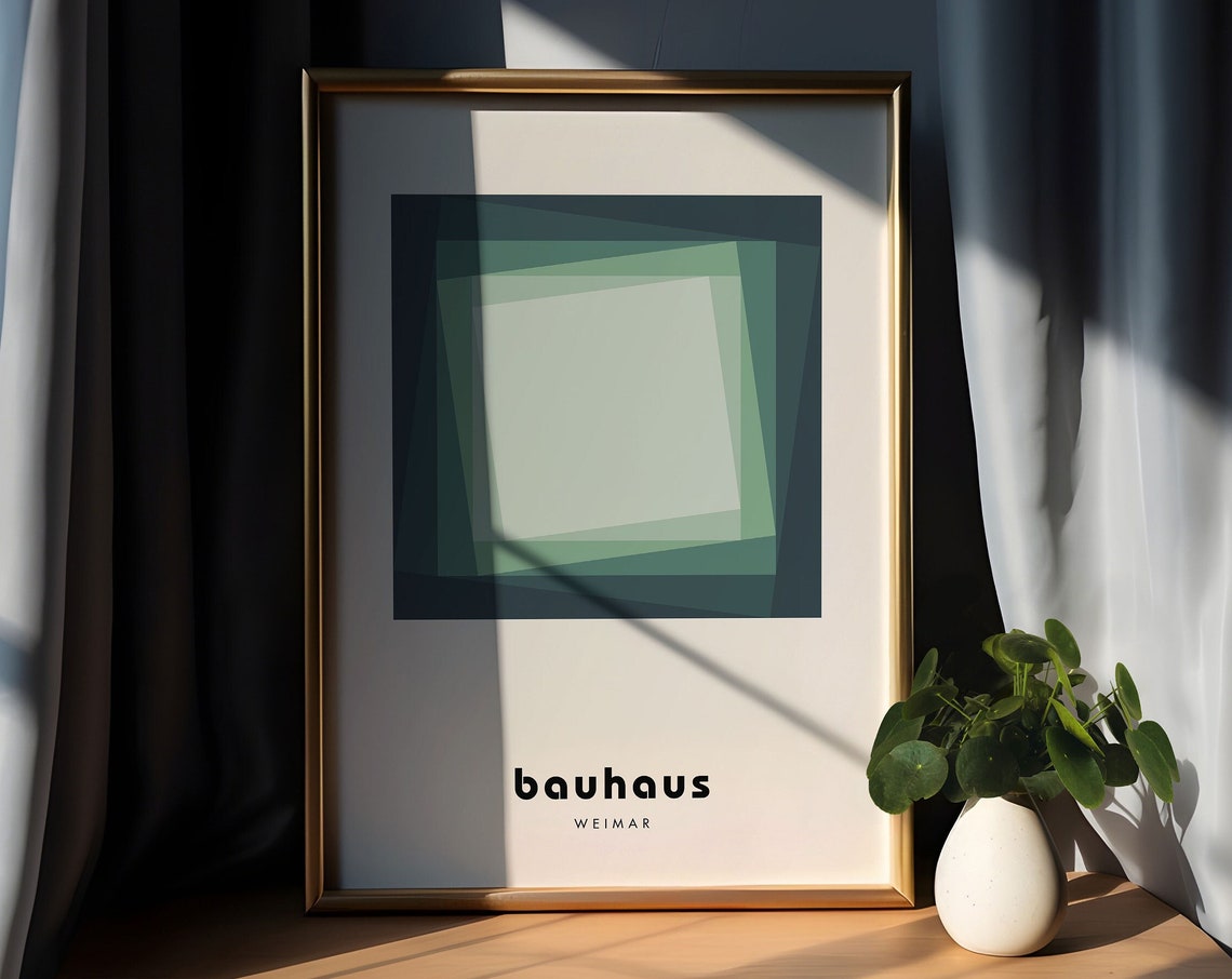 Deep Forest Green Layered Square Bauhaus Weimar Mid Century Poster