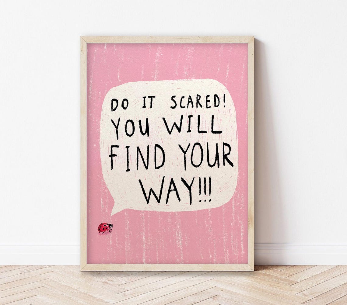 Do It Scared Ladybird Pink Speech Bubble Motivational Quote Print