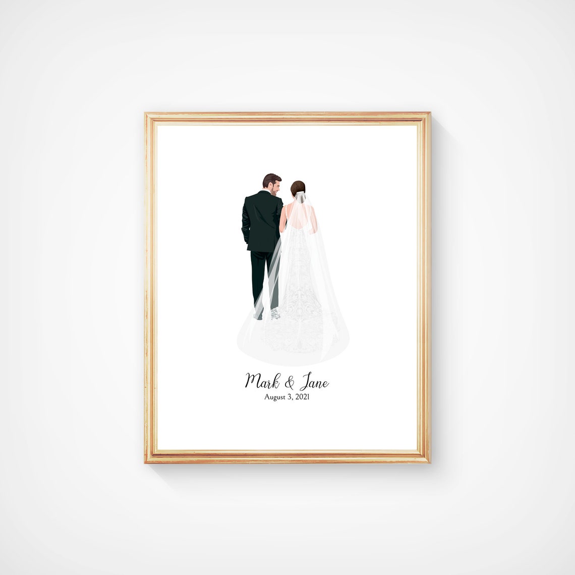 Mark and Jane Couple Back View Wedding Guest Book Portrait Poster - Image 5