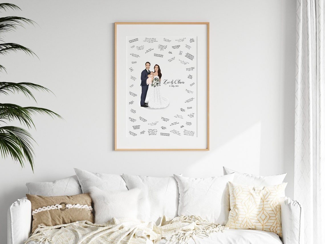 John and Raleigh Hexagonal Wedding Guest Book Portrait Poster - Image 2