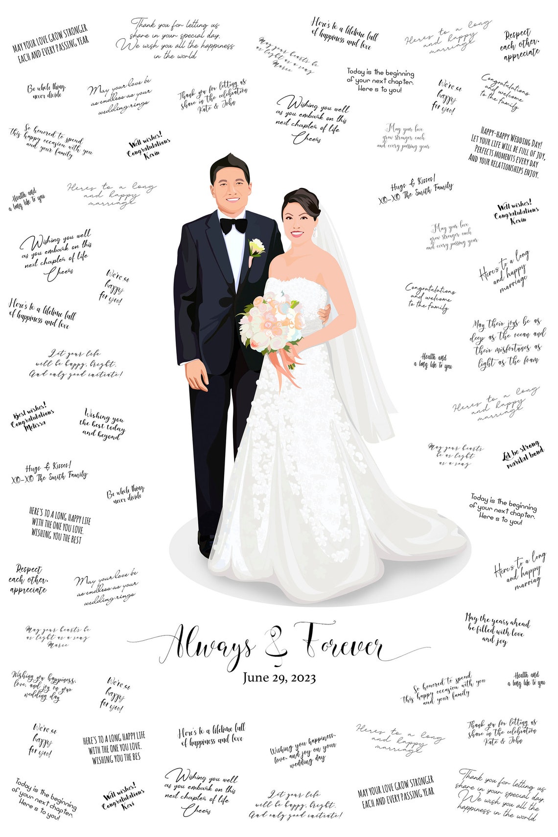 Daniel and Sabrina Wedding Guest Book Couple Portrait Poster - Image 3