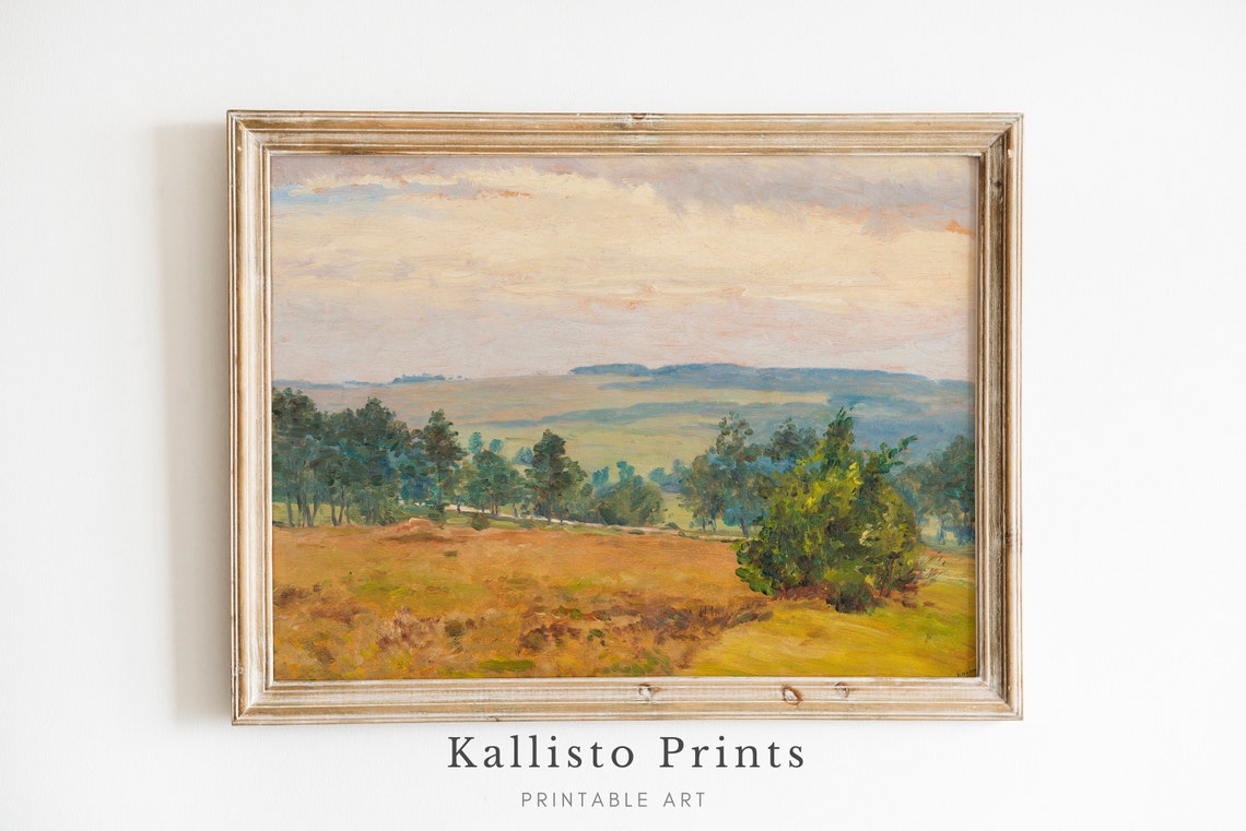 Vintage Golden Autumn Field Impressionist Countryside Landscape Poster