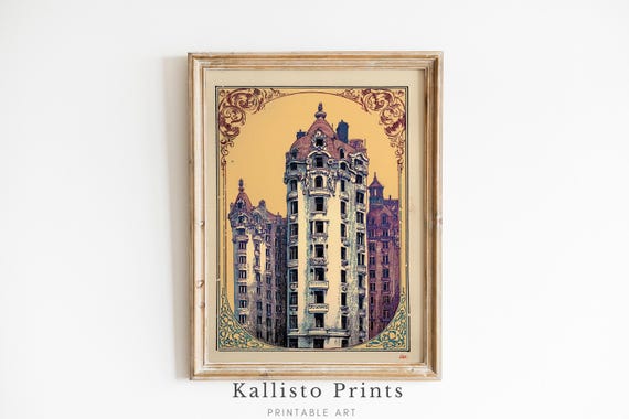 Art Nouveau Architecture Print Vintage Ornate City Building Wall Illustration Elegant Urban Decor Poster 1257