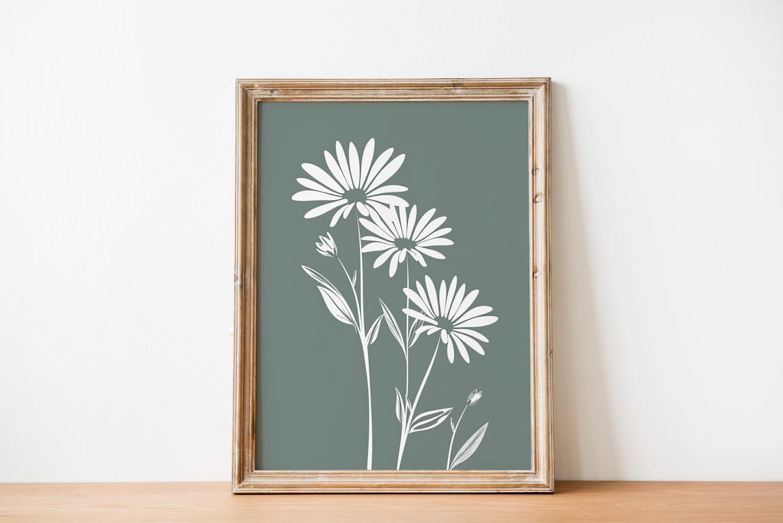 Minimalist Daisy Line Art Poster Botanical Floral Modern Wall Decor