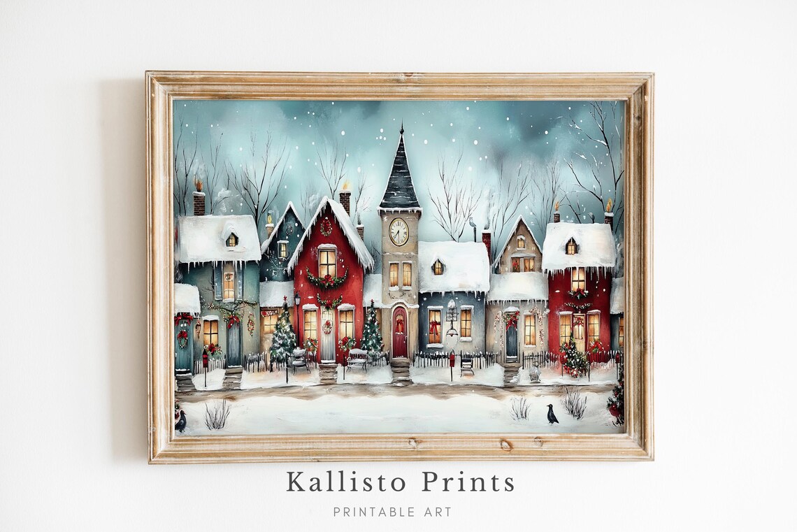 Cozy Christmas Village Winter Scene Art Print
