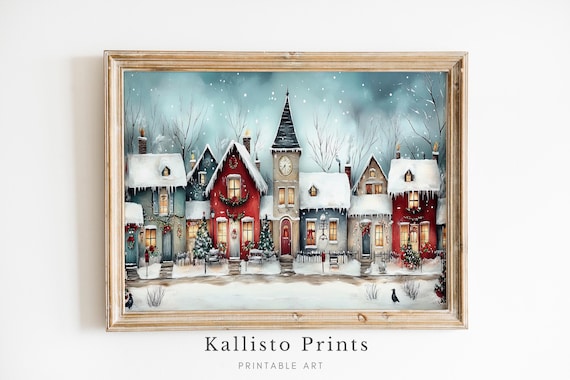 Cozy Christmas Village Winter Scene Art Print