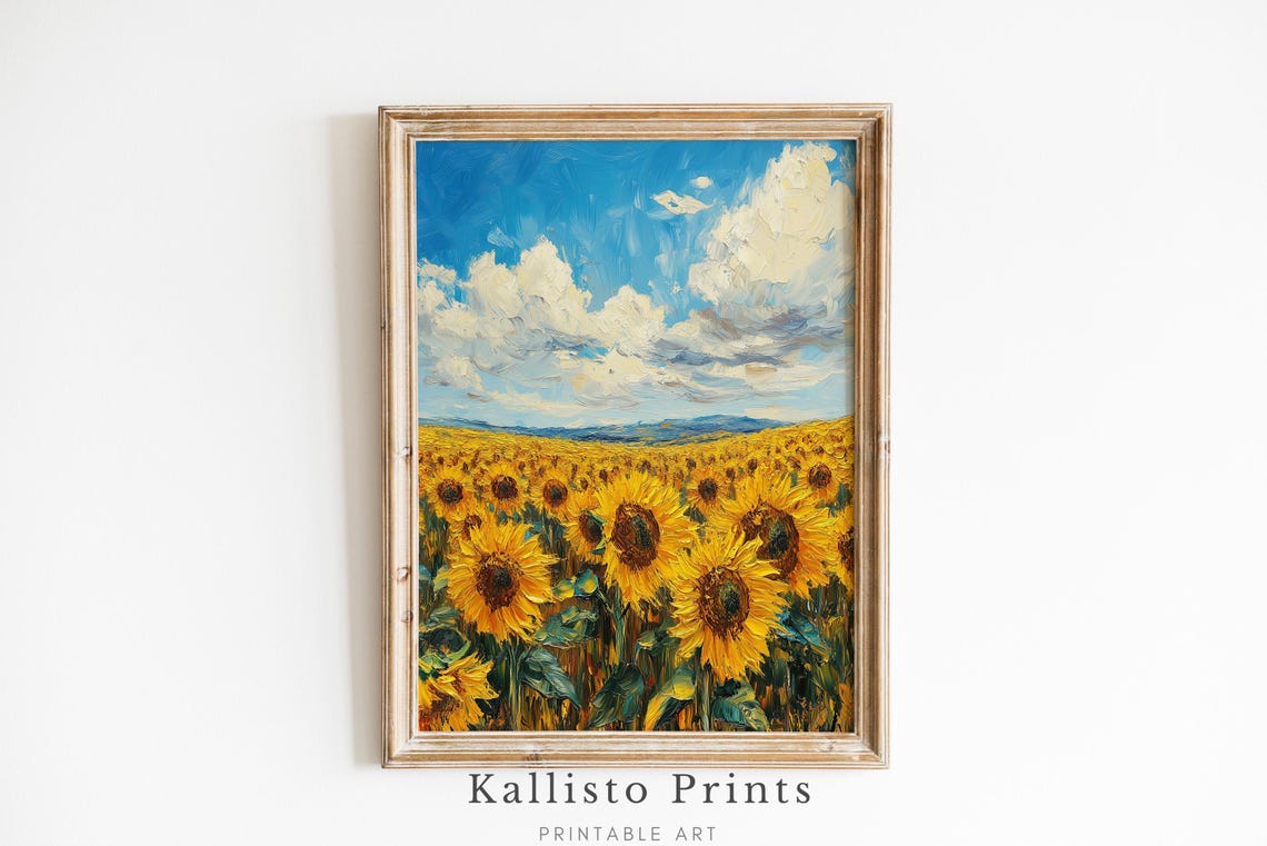 Sunflower Field Bright Impasto Landscape Summer Floral Art Poster