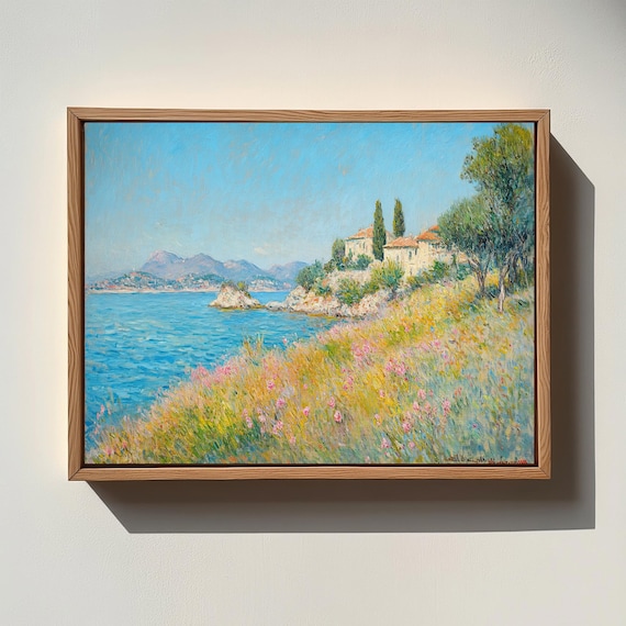 Serene Mediterranean Coast With Flower Meadow Landscape Poster