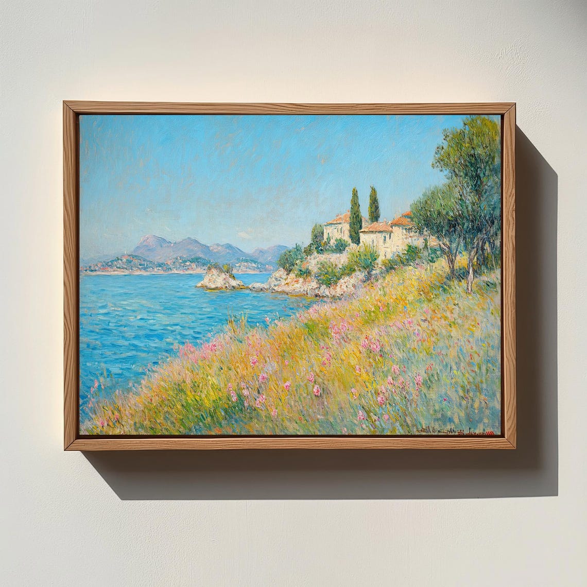 Serene Mediterranean Coast With Flower Meadow Landscape Poster