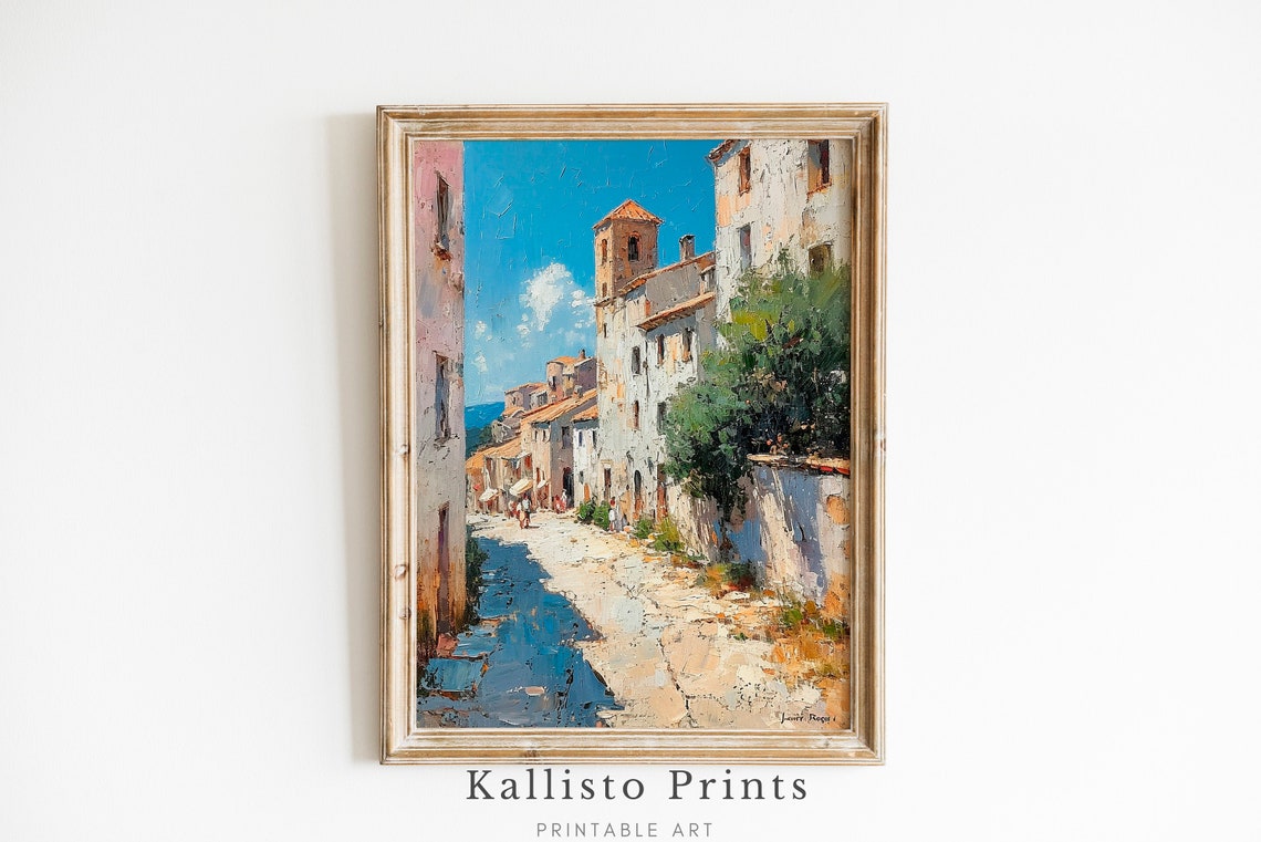 Sunlit Mediterranean Village Street With Bell Tower Cobblestone Poster