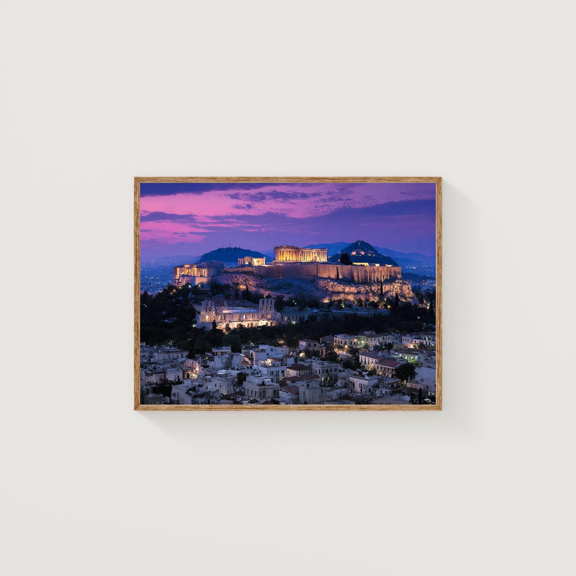 Acropolis of Athens at Dusk Illuminated Parthenon Photography Poster