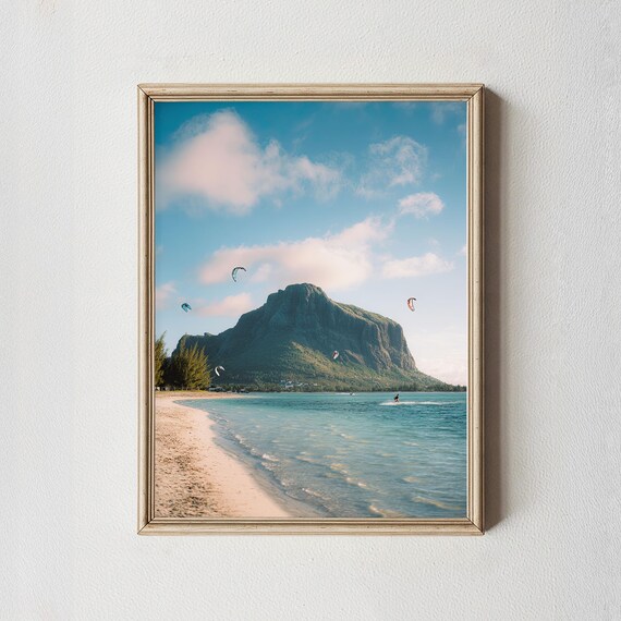 Le Morne Brabant Mauritius Beach Kitesurfing Tropical Photography Poster