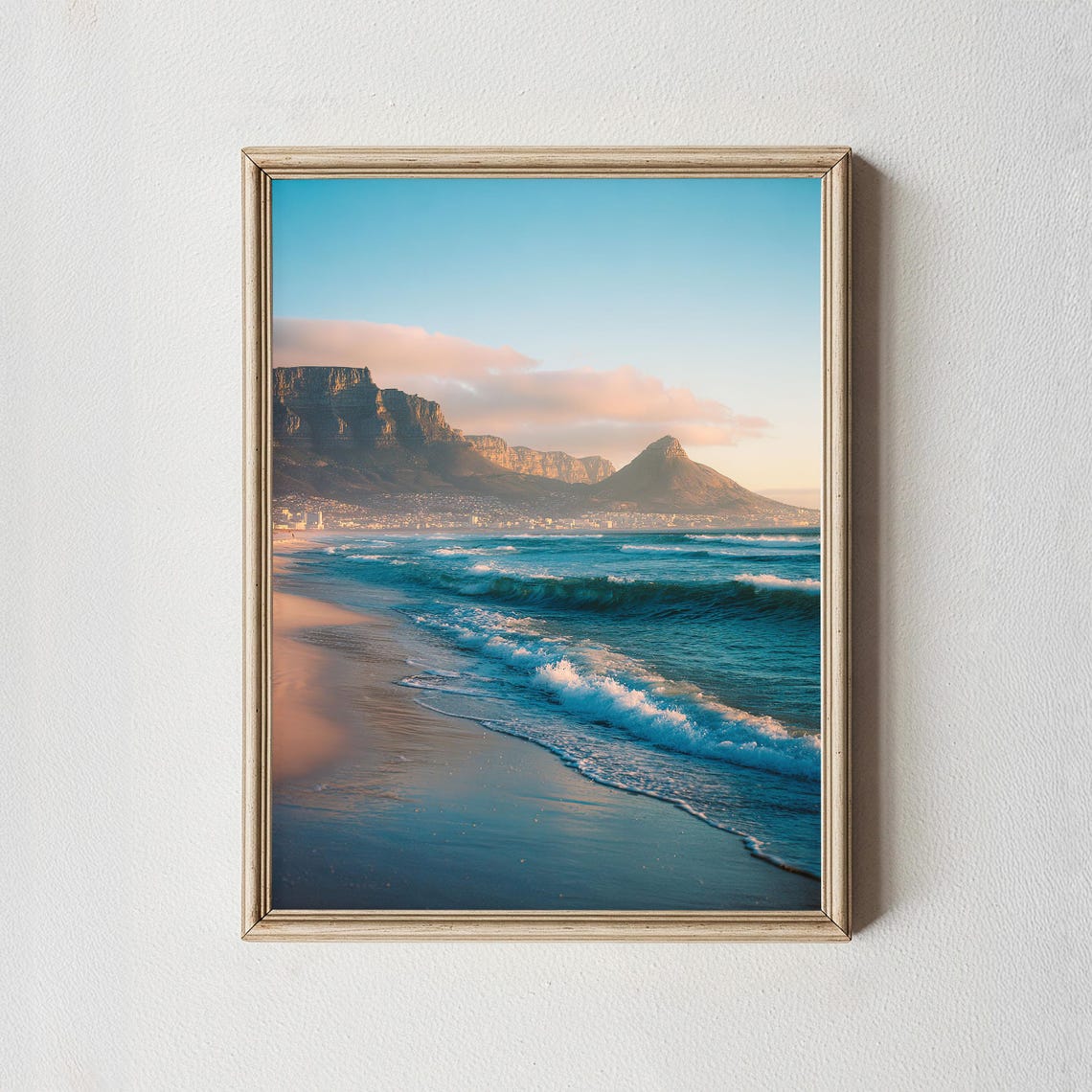 Cape Town Beach Sunset Waves Table Mountain Coastal Photo Poster