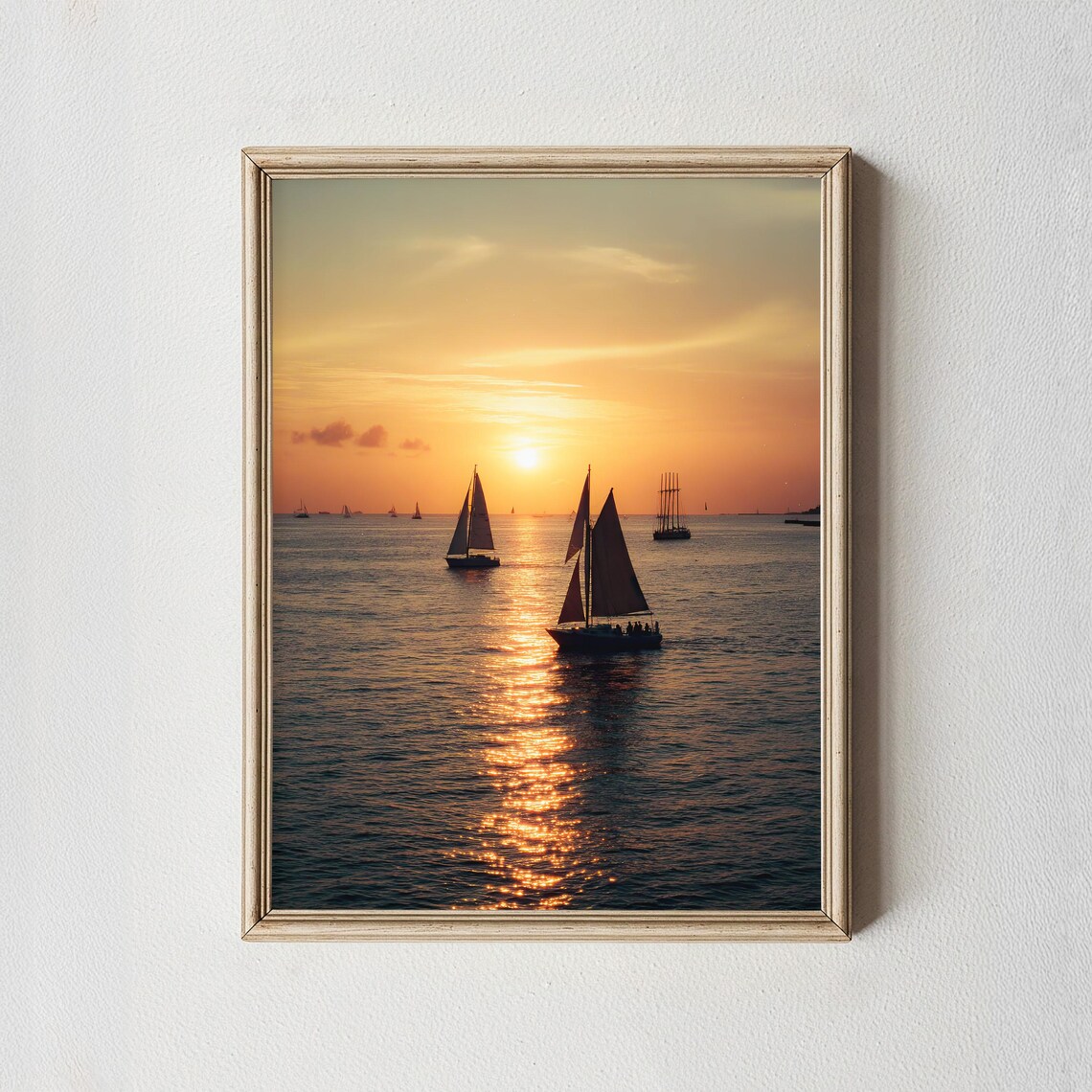 Sunset Sailboats Regatta Golden Sea Photography Coastal Wall Art