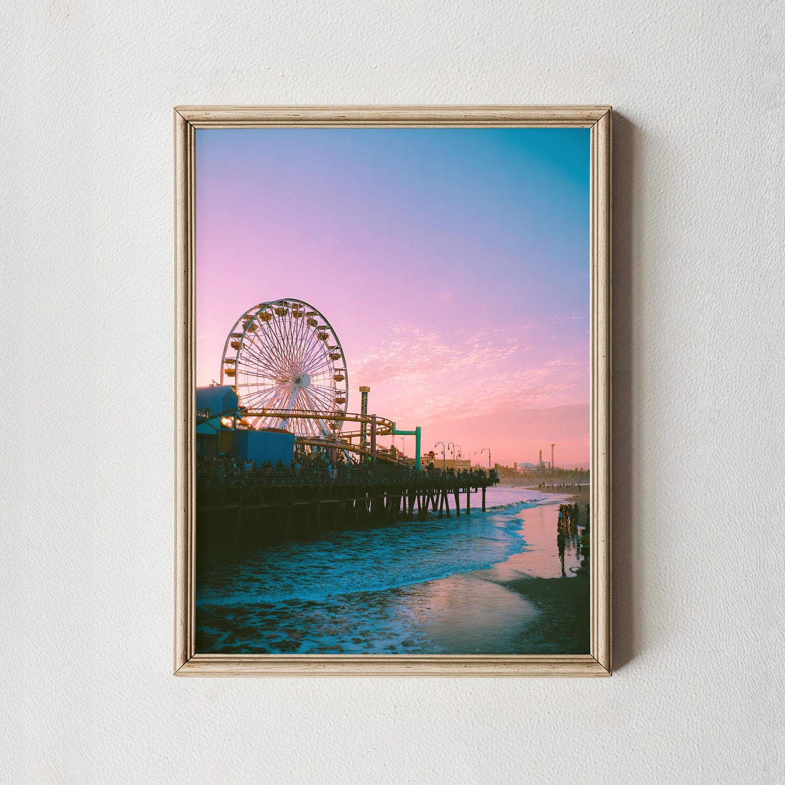 Santa Monica Pier Ferris Wheel Sunset Pastel Coastal Beach Wall Art