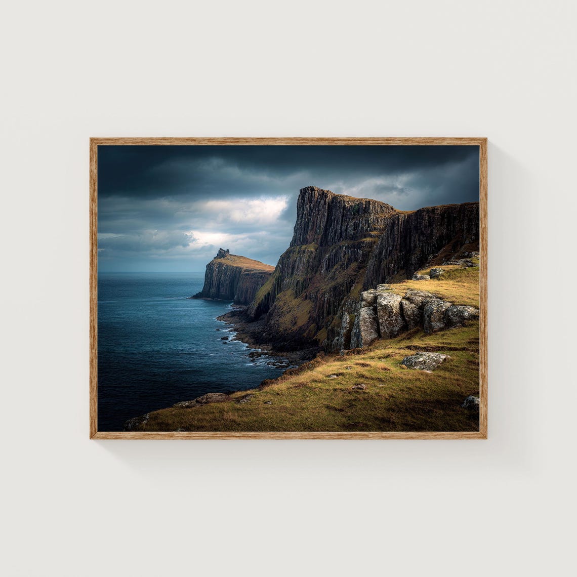 Dramatic Basalt Sea Cliffs Storm Sky Coastal Landscape Photo Poster
