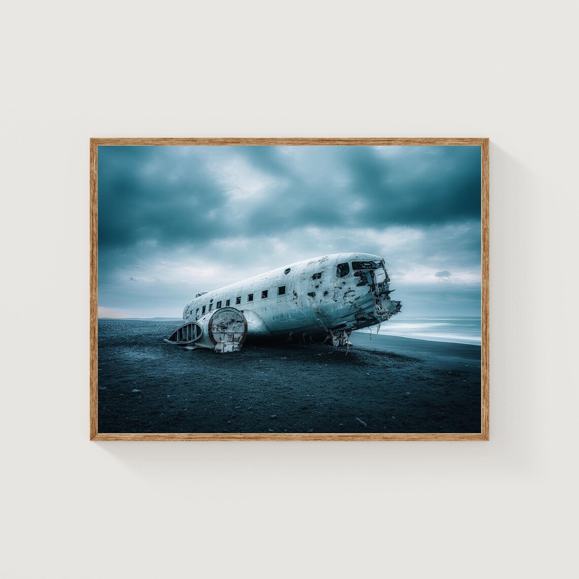 Iceland DC-3 Plane Wreck Black Sand Beach Moody Photo Poster