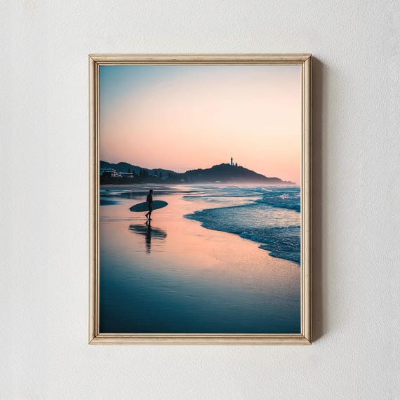 Byron Bay Surfer Sunset Wall Art Australia Beach Print Ocean Fine Photography Coastal Minimalist Home Decor