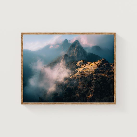 Machu Picchu Wall Art Misty Sunrise Peru Landscape Print