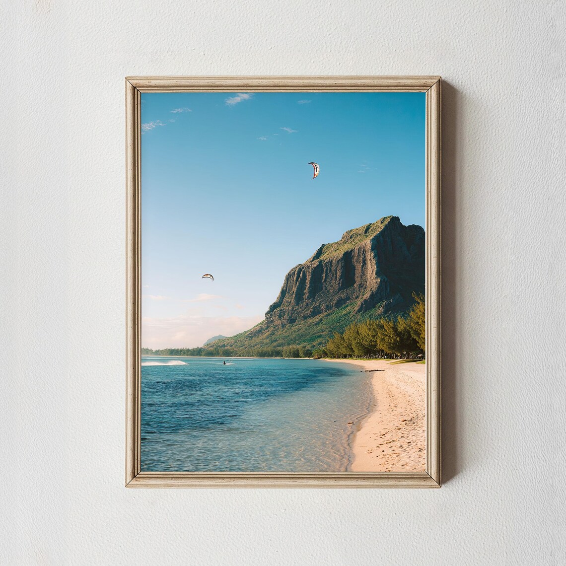 Le Morne Mauritius Tropical Beach Kitesurfers Seascape Photography Poster