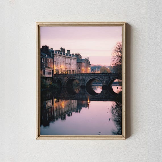 Historic Stone Bridge Art Print European River Reflection