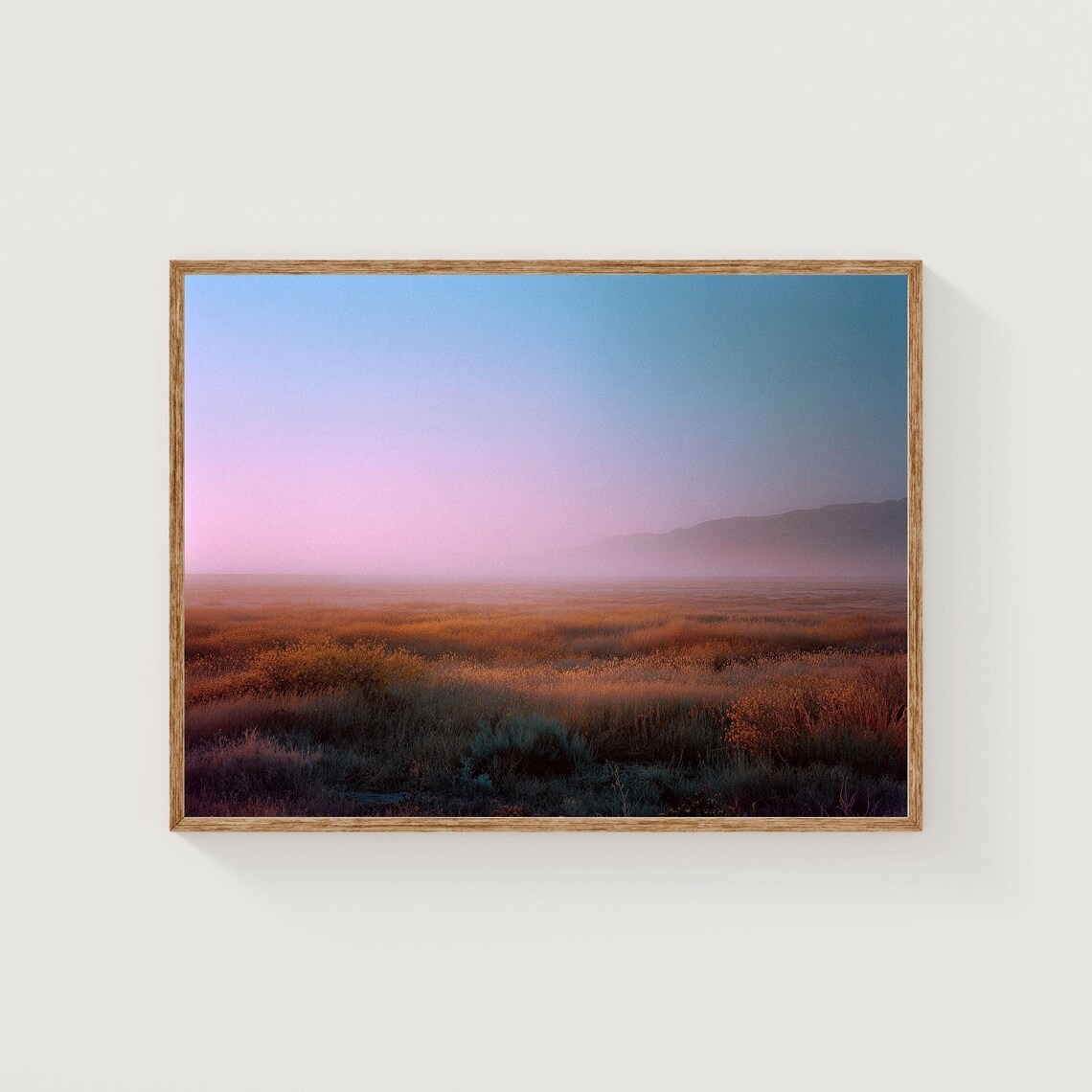 Pastel Sunrise Misty Grassland Pink Sky Film Photography Print