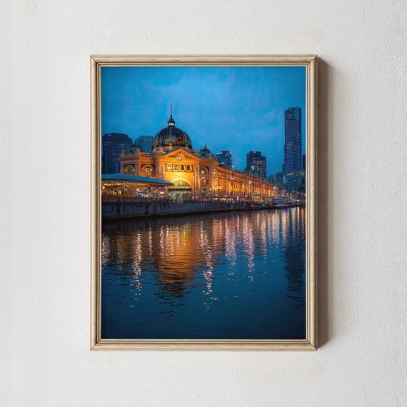 Flinders Street Station Print Melbourne Cityscape River Reflections
