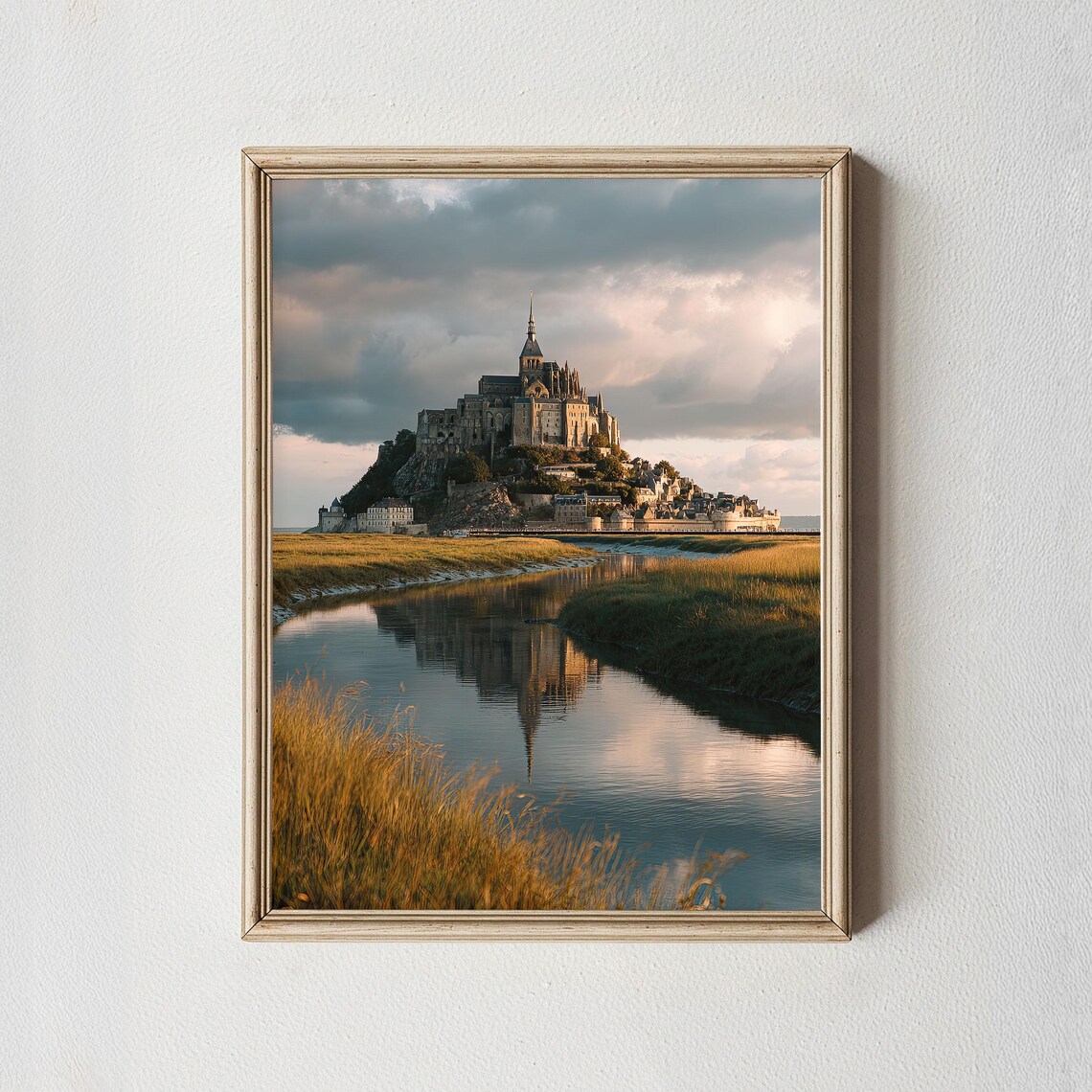 Mont Saint Michel Normandy Sunset Reflection France Travel Poster