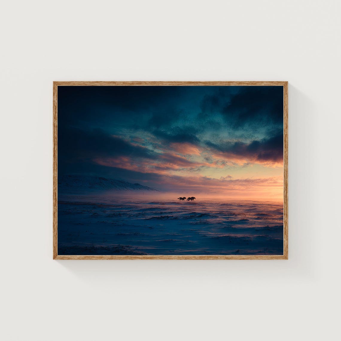 Iceland Horses Sunset Snowy Plain Dramatic Photography Poster