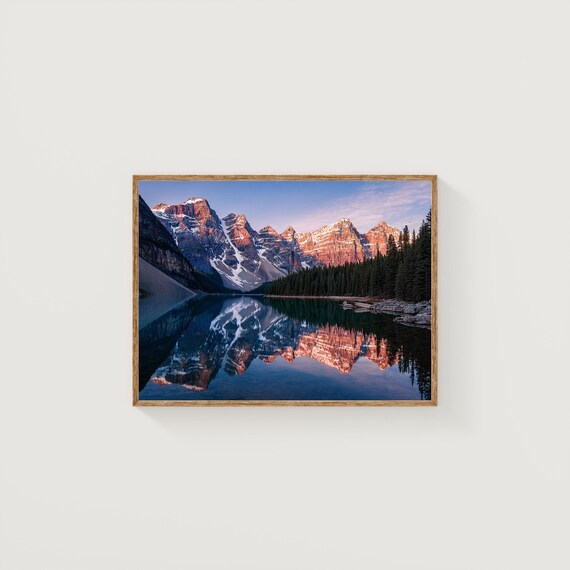 Moraine Lake Sunrise Pink Alpenglow Peaks Reflection Photo Poster