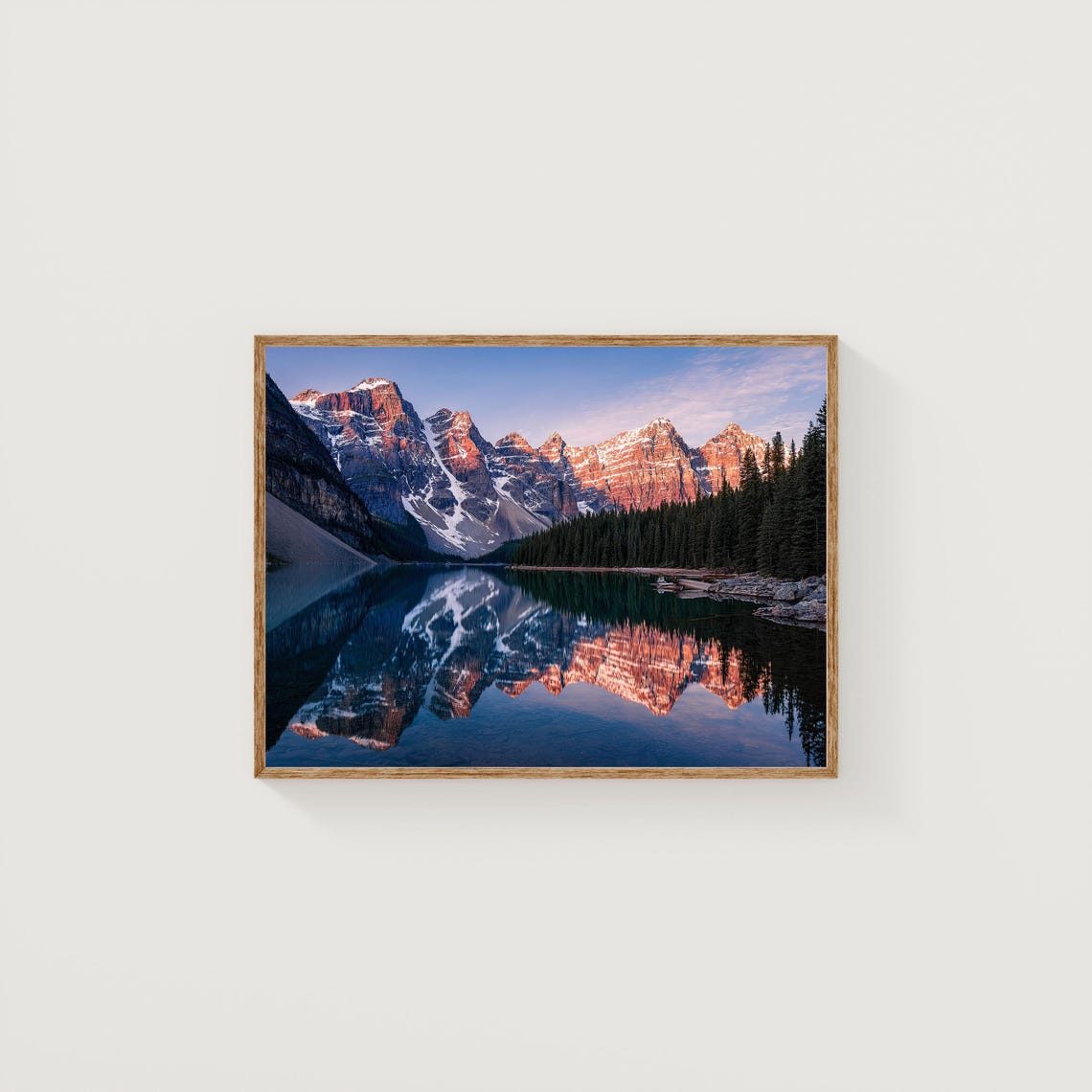 Moraine Lake Sunrise Pink Alpenglow Peaks Reflection Photo Poster