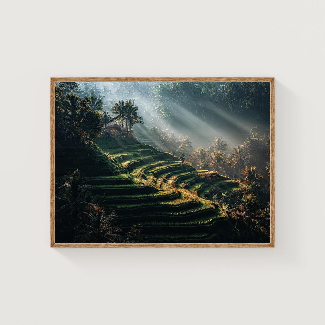Sunlit Ubud Rice Terraces Bali Palm Trees Landscape Photo Print