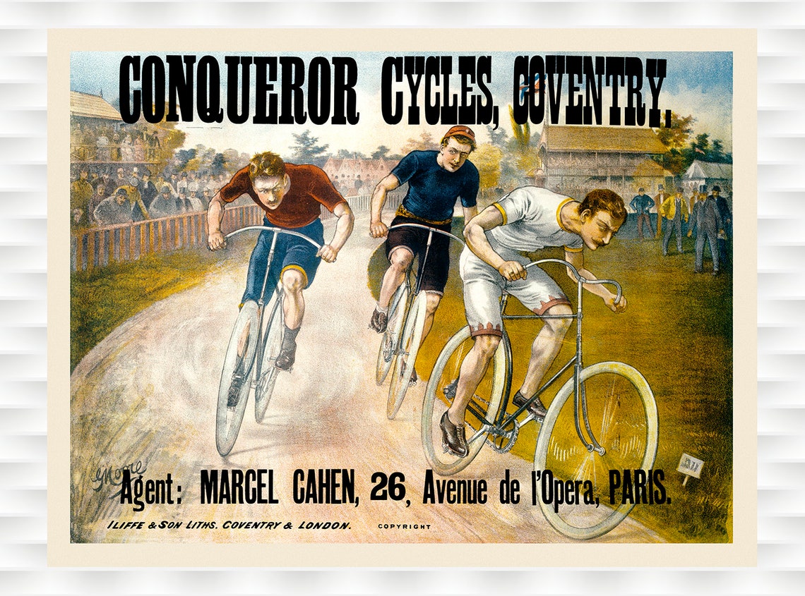 Conqueror Cycles Coventry Vintage Bicycle Racing Velodrome Race Poster