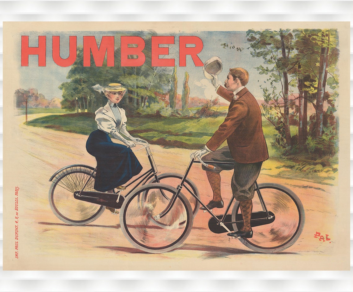 Humber Vintage Bicycle Poster Country Couple Cycling Ride Art