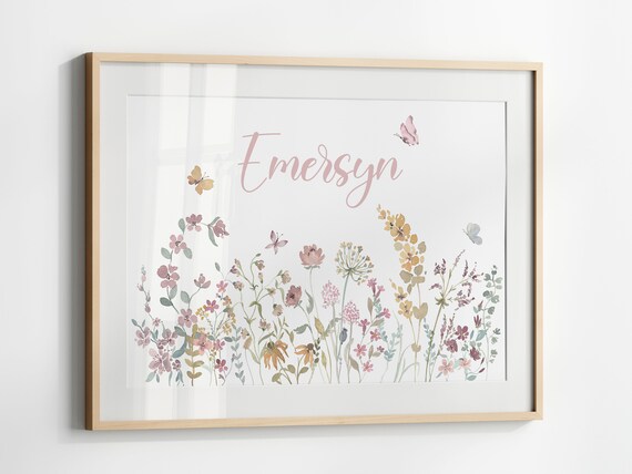 Emersyn Wildflower Nursery Name Sign Personalized Baby Room Poster