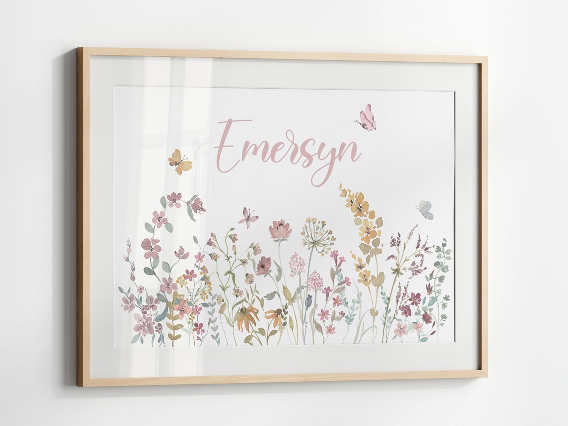 Emersyn Wildflower Nursery Name Sign Personalized Baby Room Poster