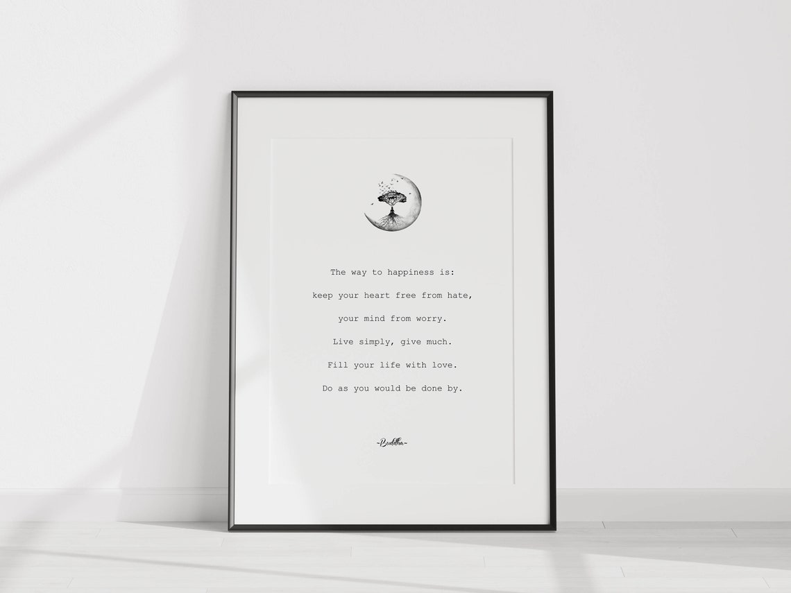 Buddha Way to Happiness Quote Moon Tree Minimalist Wisdom Poster - Image 2