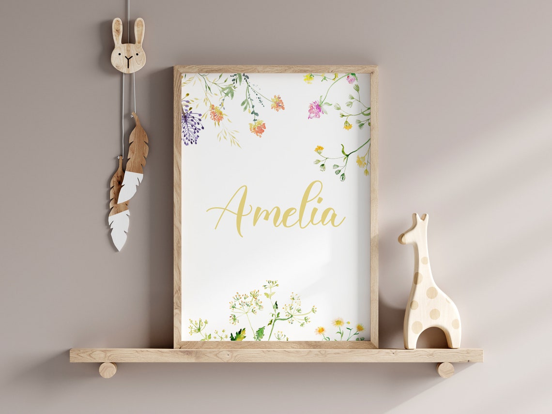 Personalized Floral Name Nursery Wildflower Watercolor Sign Poster - Image 3