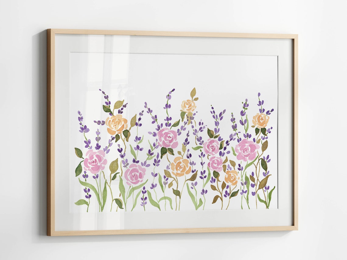 Lavender And Roses Watercolor Purple Floral Garden Art Print