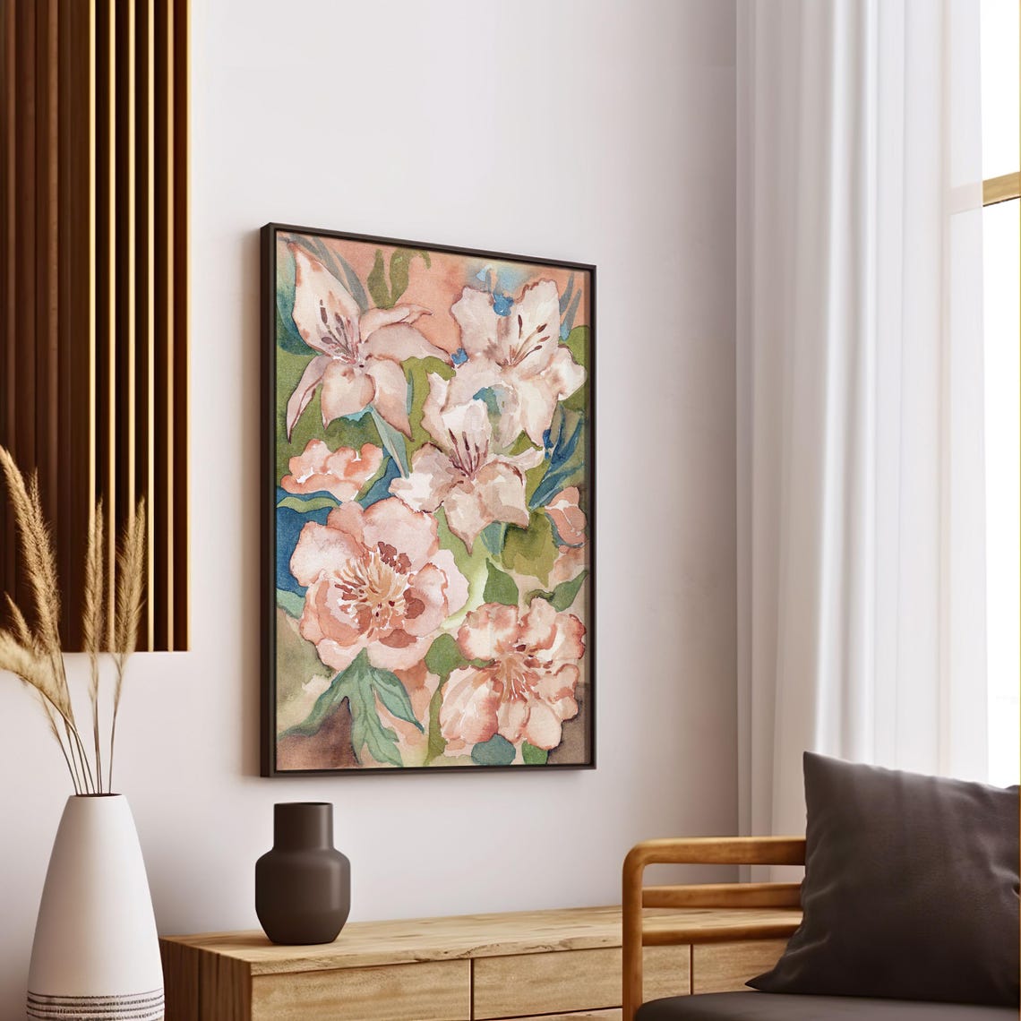 Maximalist Pink Floral Watercolor Blossoms in Full Bloom Wall Art - Image 2