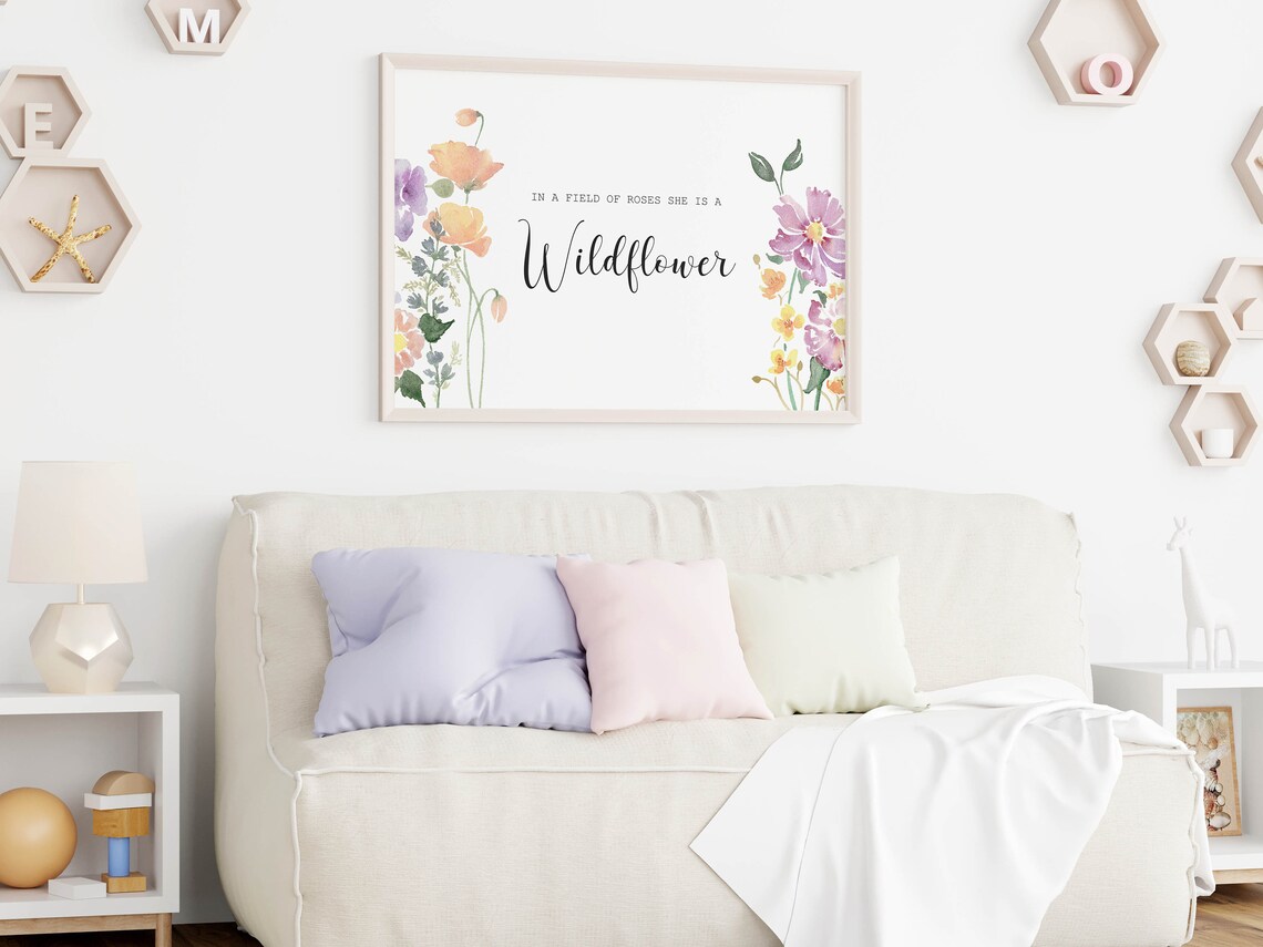 In a Field of Roses She Is a Wildflower Blush Floral Quote Poster - Image 3