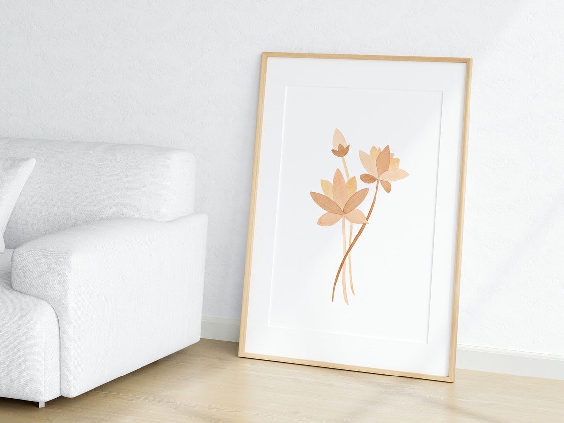 Beige Lotus Flower Neutral Zen Watercolor Minimalist Art Print - Image 3