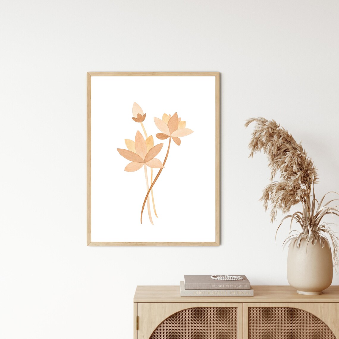 Beige Lotus Flower Neutral Zen Watercolor Minimalist Art Print - Image 2