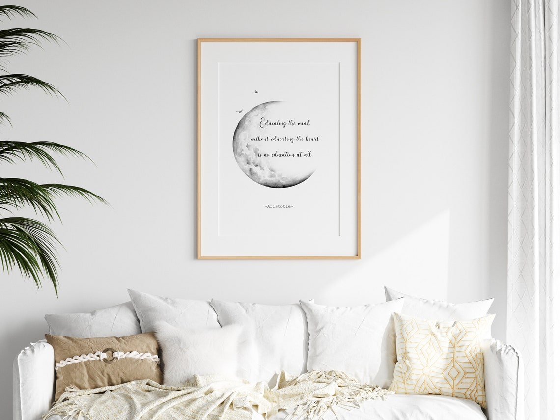 Aristotle Classic Quote On Education Watercolor Moon Wall Art - Image 3