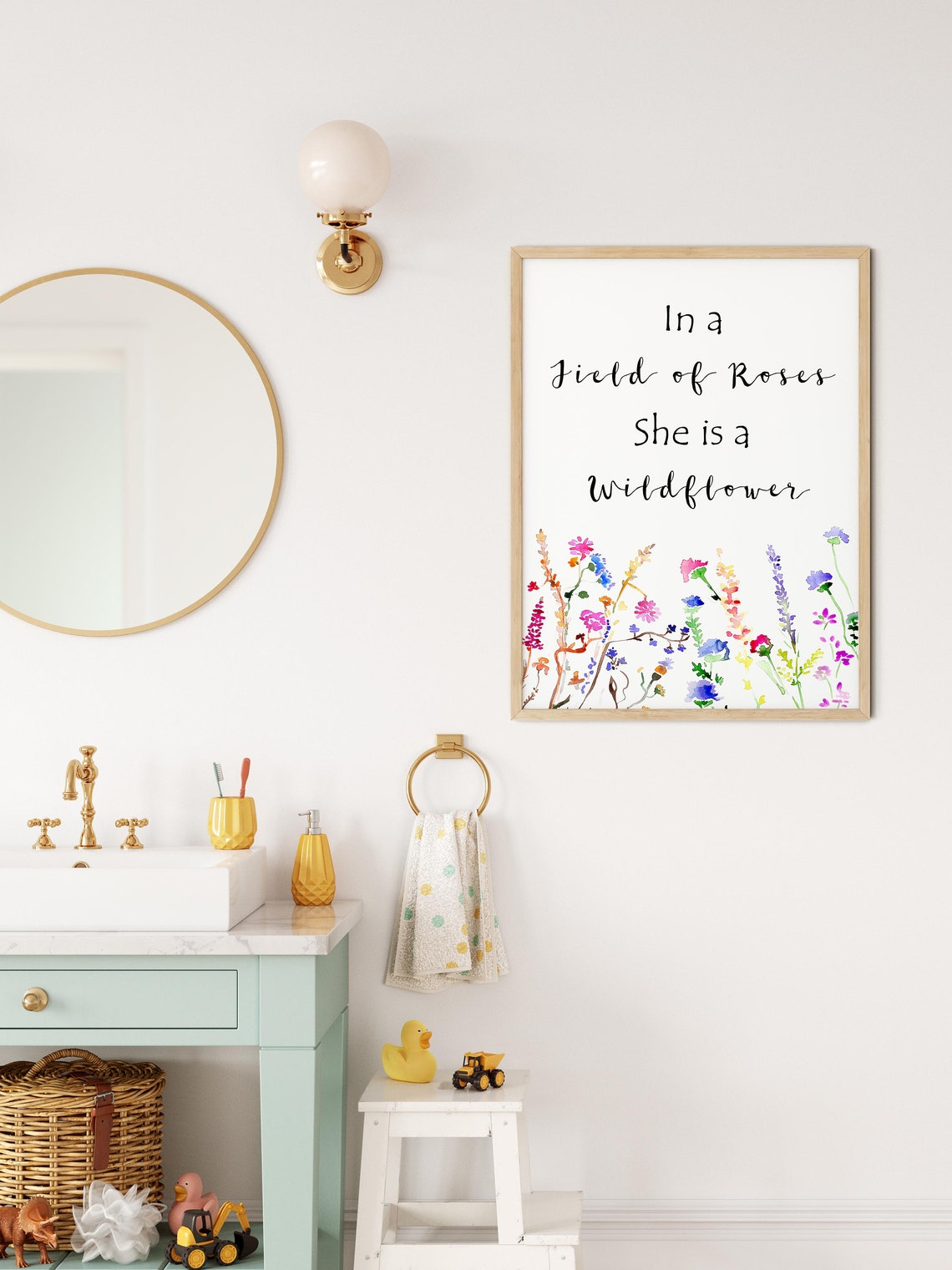 In A Field Of Roses She Is A Wildflower Print Girl Nursery Art Watercolor Floral Quote Poster - Image 3